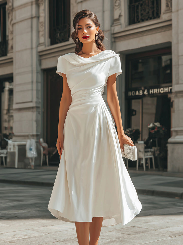 Rochie Midi Asimetrică cu Drapat