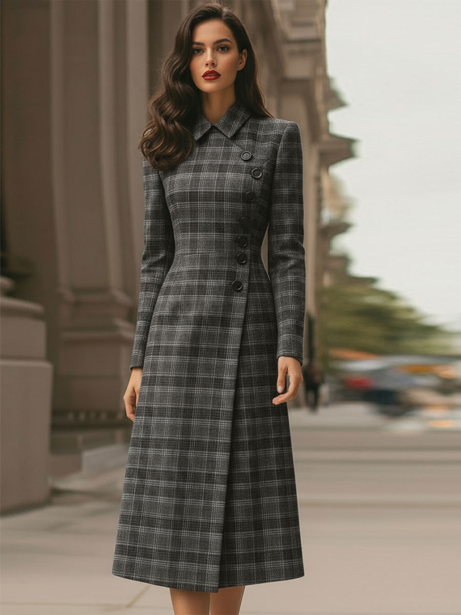 Rochie midi asimetrică elegantă cu nasturi