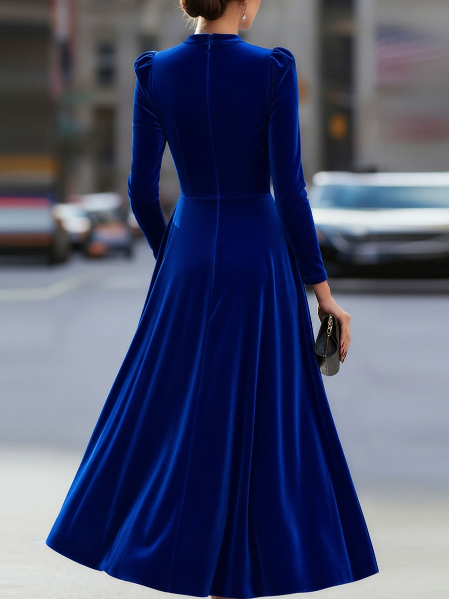Rochie midi de lux cu mâneci lungi din catifea