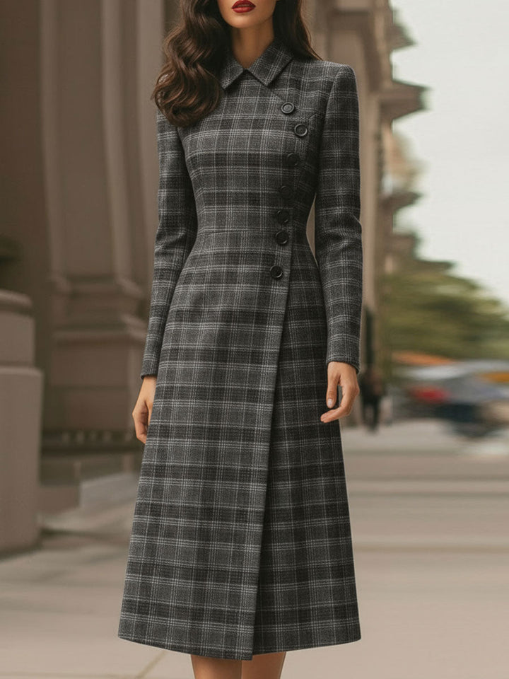 Rochie midi asimetrică elegantă cu nasturi