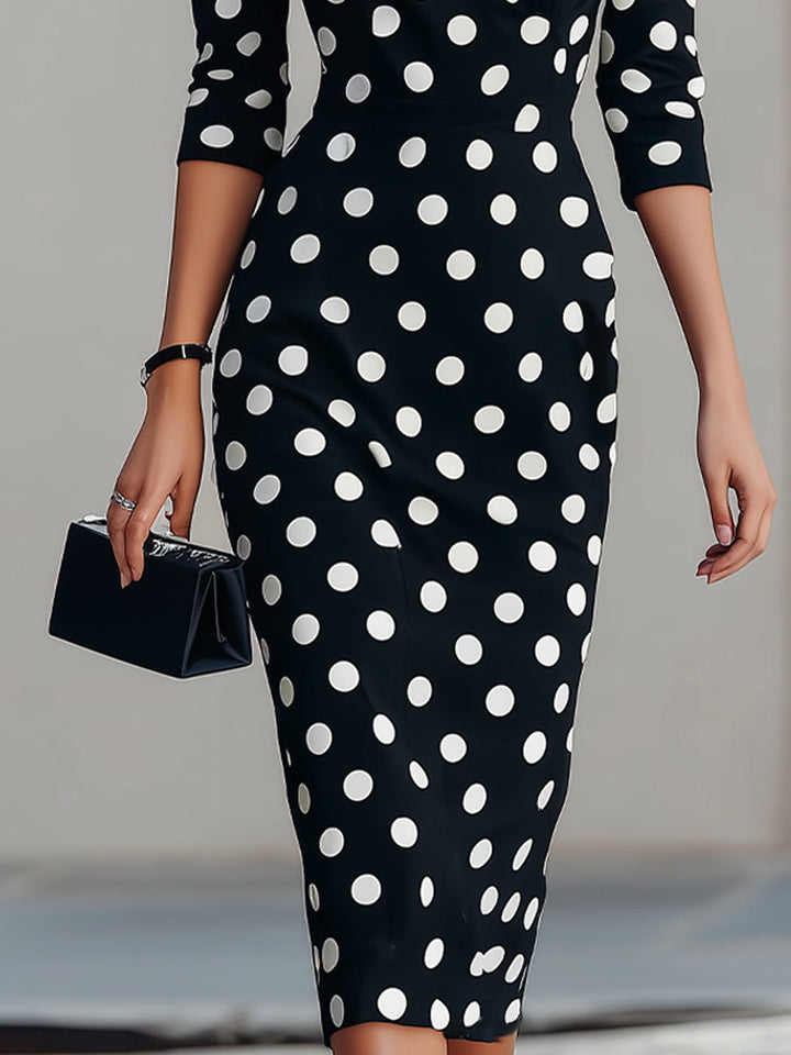 Rochie midi alb-negru cu buline