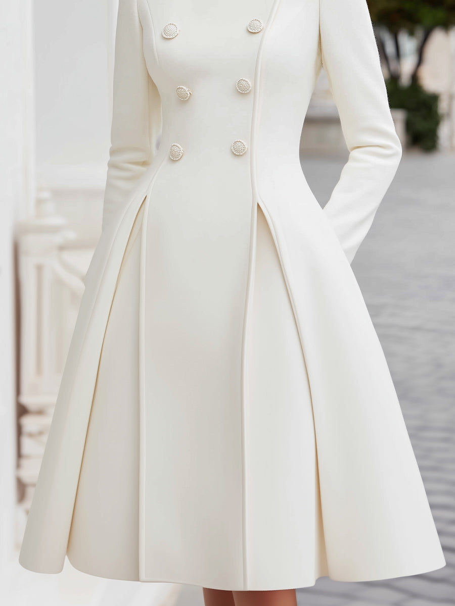 Rochie-Palton Elegantă, Tip Cloș, cu Două Rânduri de Nasturi