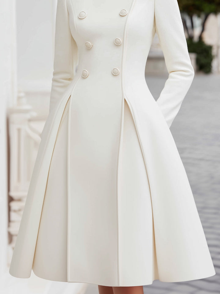 Rochie-Palton Elegantă, Tip Cloș, cu Două Rânduri de Nasturi