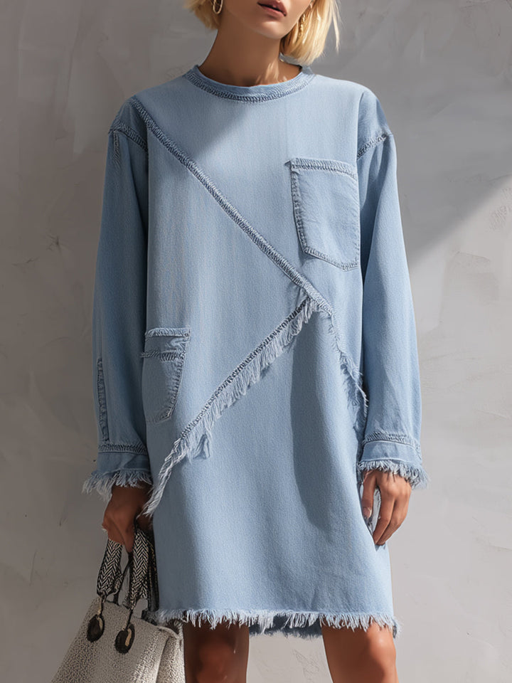 Rochie mini bleu deschis cu tiv neterminat