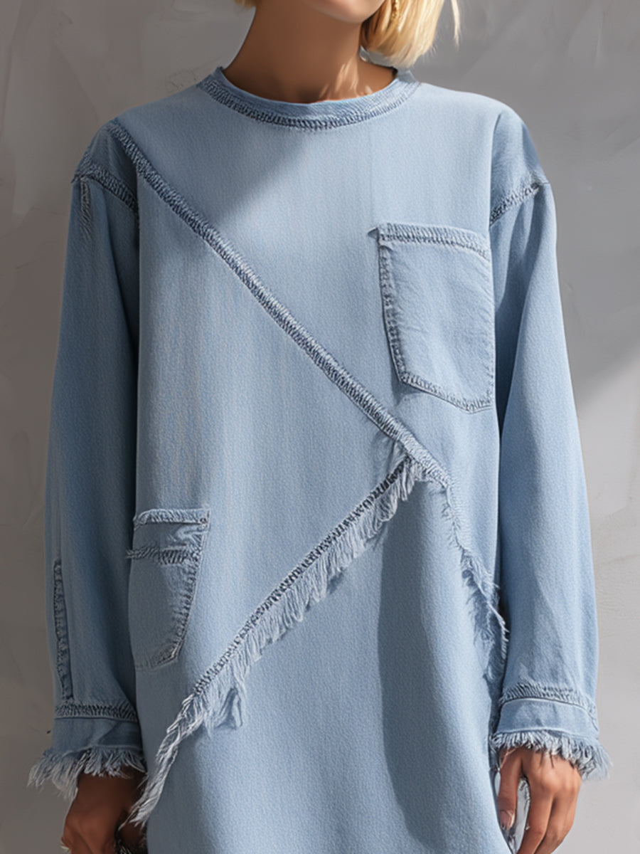 Rochie mini bleu deschis cu tiv neterminat