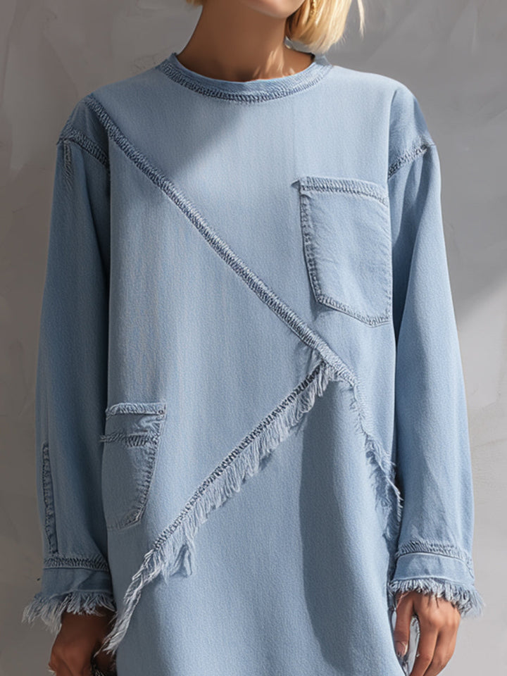 Rochie mini bleu deschis cu tiv neterminat