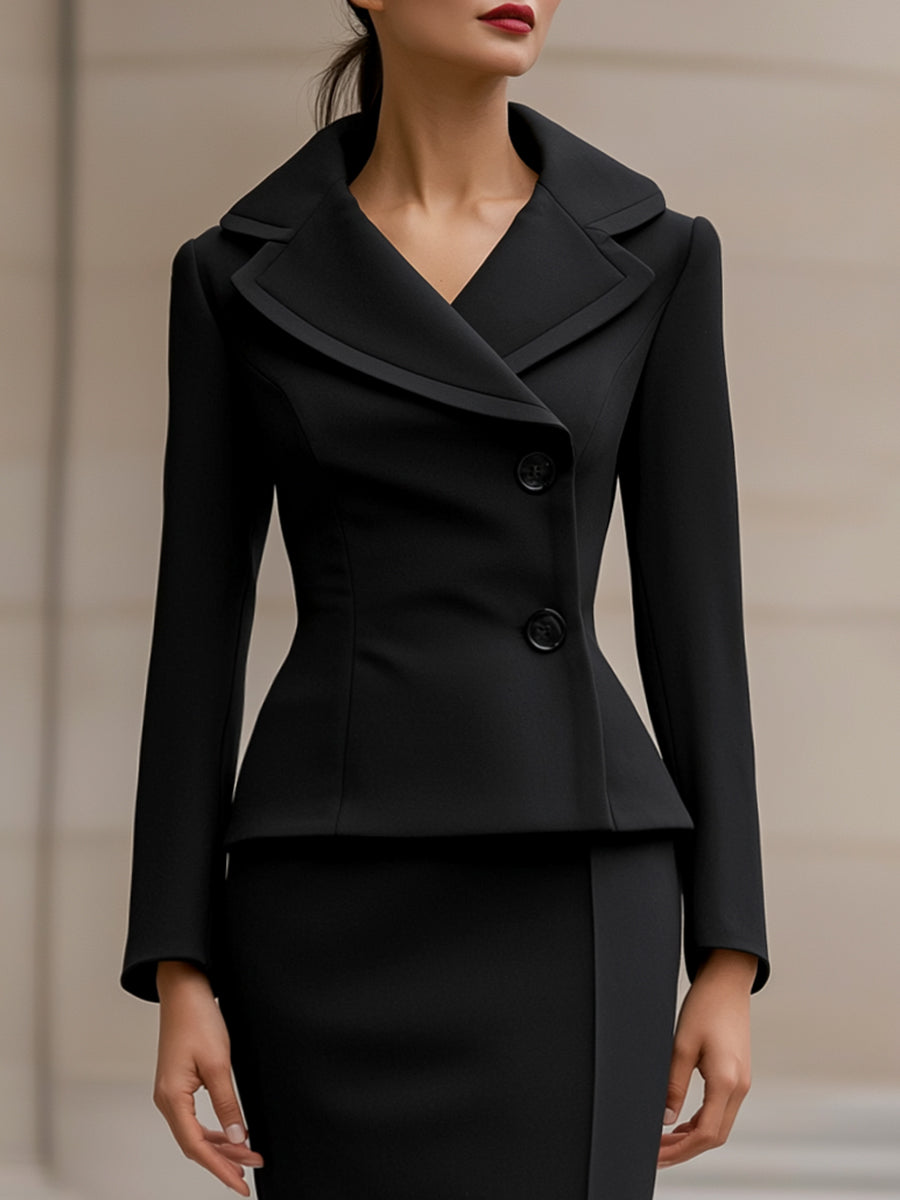 Costum Elegant Din Două Piese, Cu Sacou Cambrat Și Fustă Creion