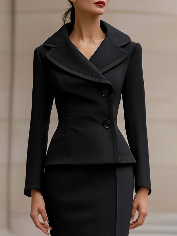 Costum Elegant Din Două Piese, Cu Sacou Cambrat Și Fustă Creion