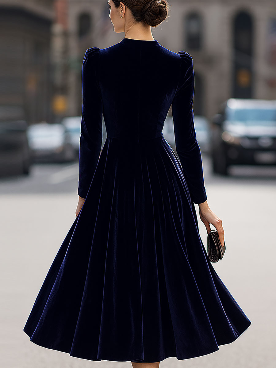 Rochie midi de lux cu mâneci lungi din catifea