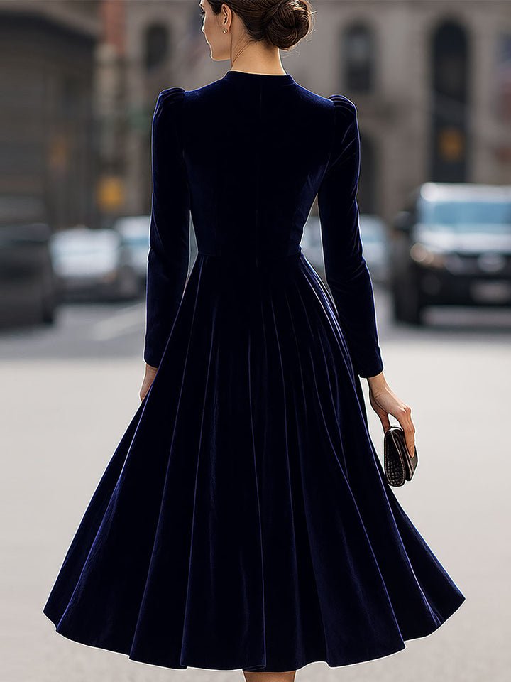 Rochie midi de lux cu mâneci lungi din catifea