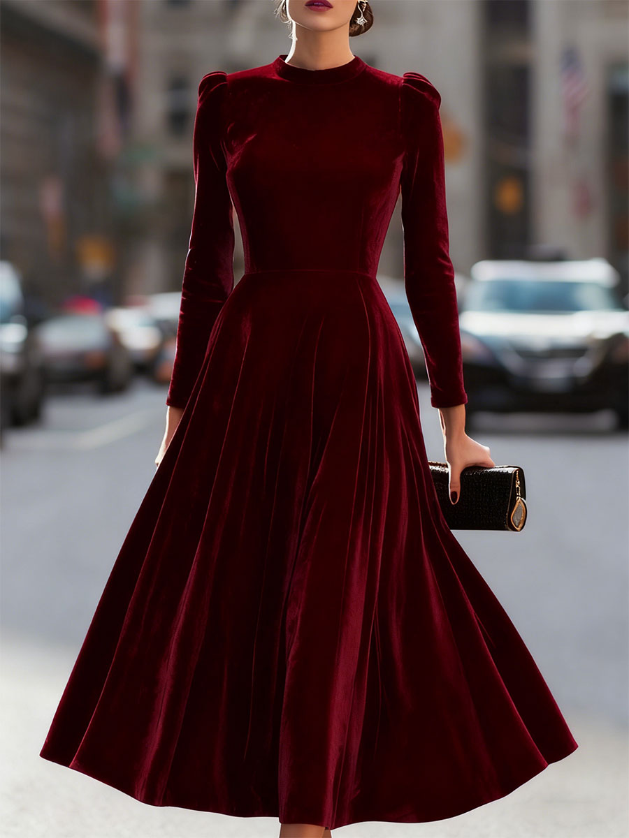 Rochie midi de lux cu mâneci lungi din catifea