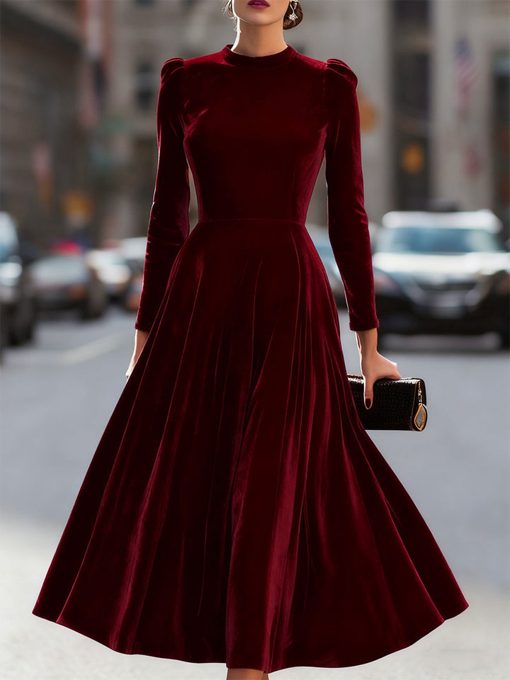 Rochie midi de lux cu mâneci lungi din catifea