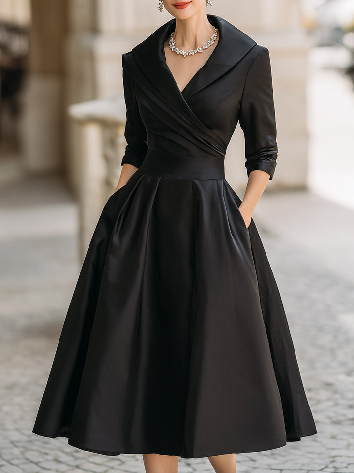 Rochie midi vintage din satin cu guler drapat