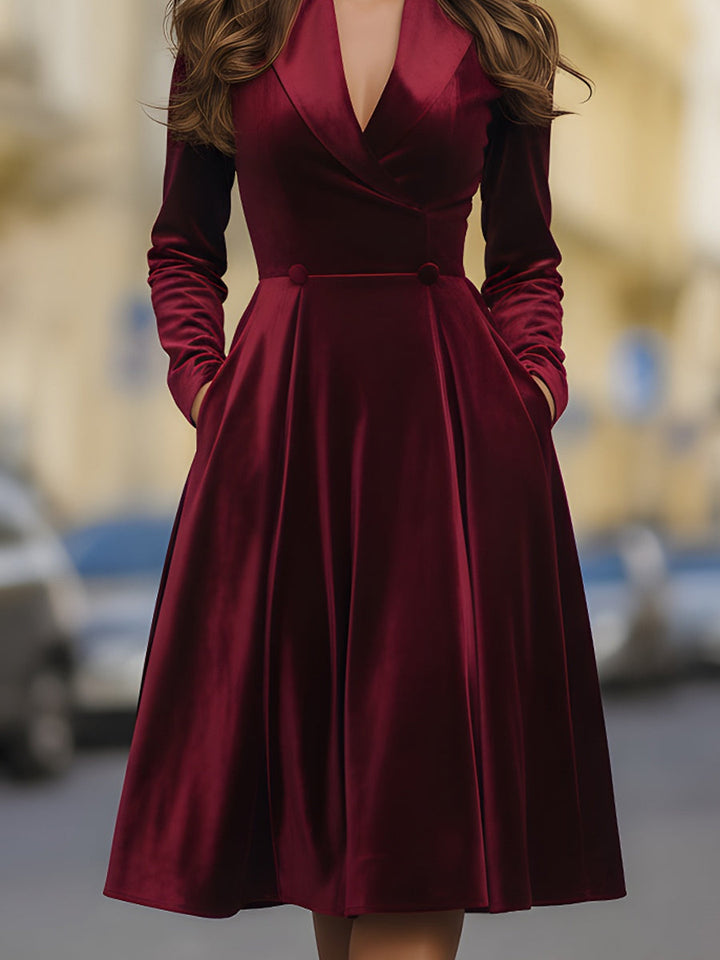 Rochie midi de catifea burgundy cu sacou