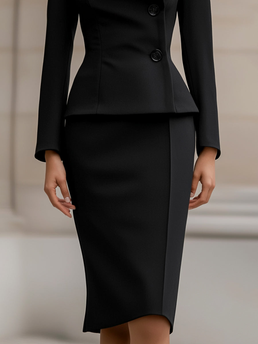 Costum Elegant Din Două Piese, Cu Sacou Cambrat Și Fustă Creion