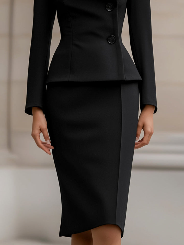 Costum Elegant Din Două Piese, Cu Sacou Cambrat Și Fustă Creion