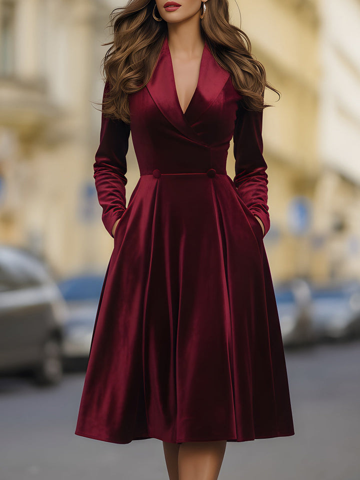 Rochie midi de catifea burgundy cu sacou