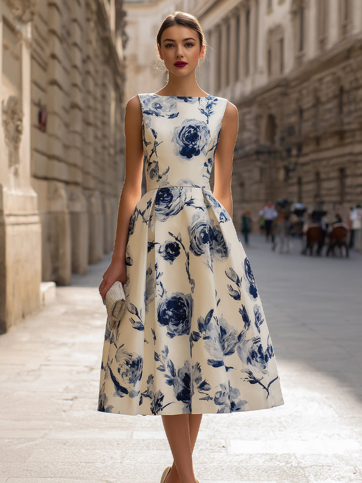 Rochie midi fără mâneci cu imprimeu floral