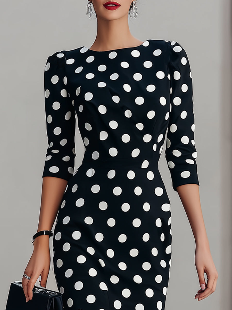 Rochie midi alb-negru cu buline