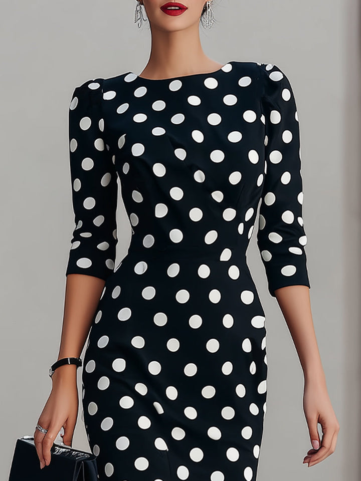 Rochie midi alb-negru cu buline