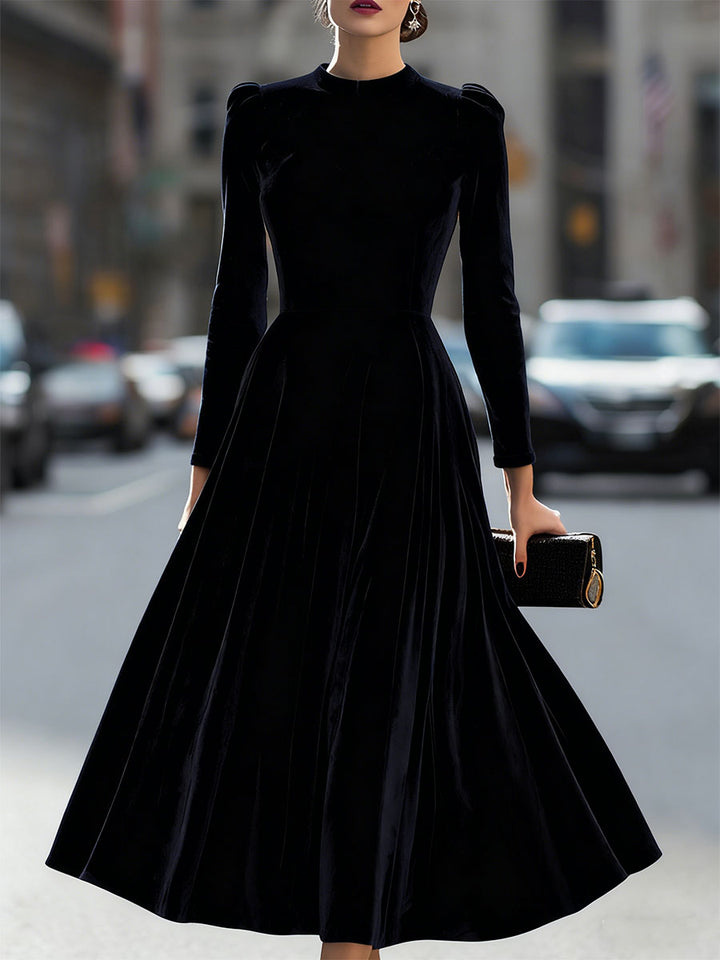 Rochie midi de lux cu mâneci lungi din catifea