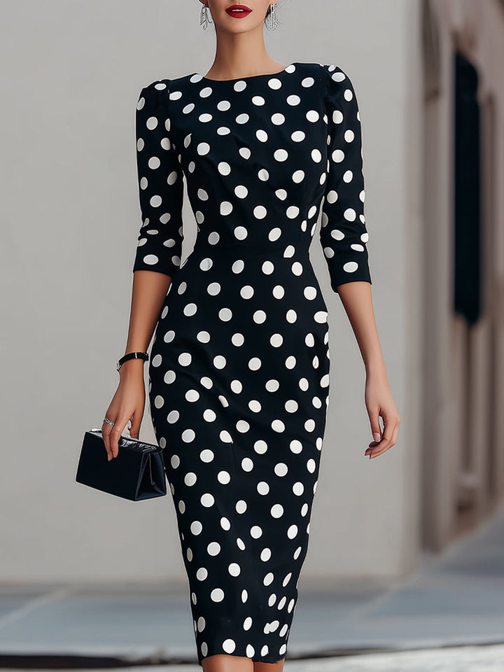 Rochie midi alb-negru cu buline